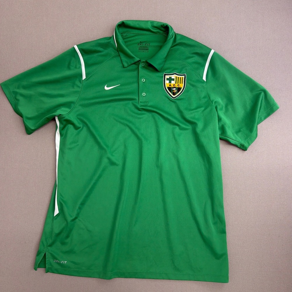 Nike Dri-FIT Polo Shirt Mens Large Green ACC Crest Athletic Golf Short Sleeve